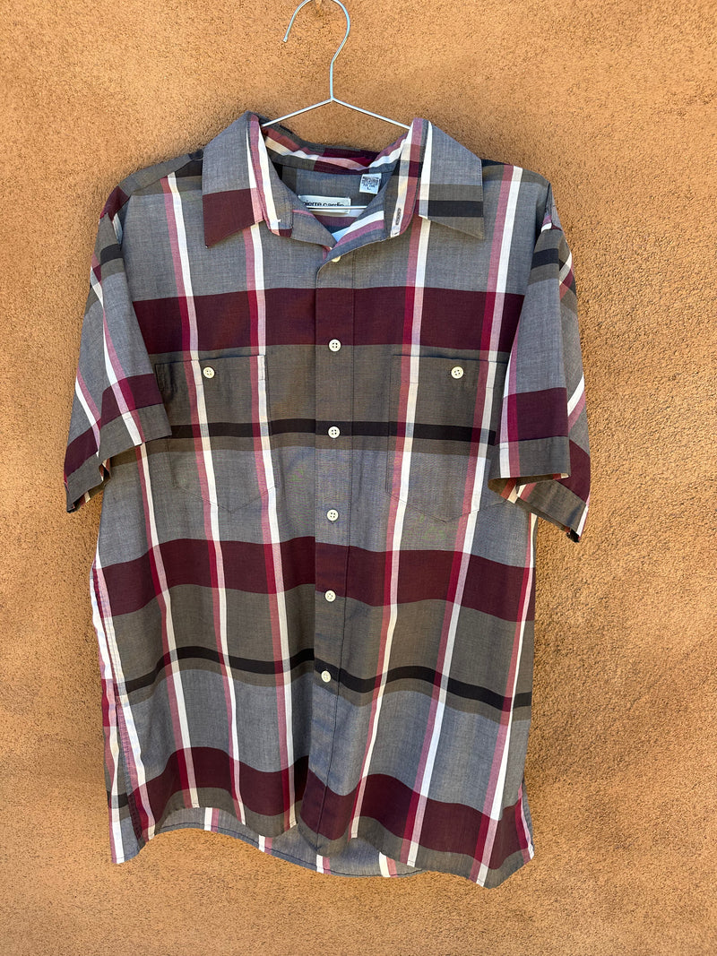 Maroon and Gray Plaid Pierre Cardin Shirt
