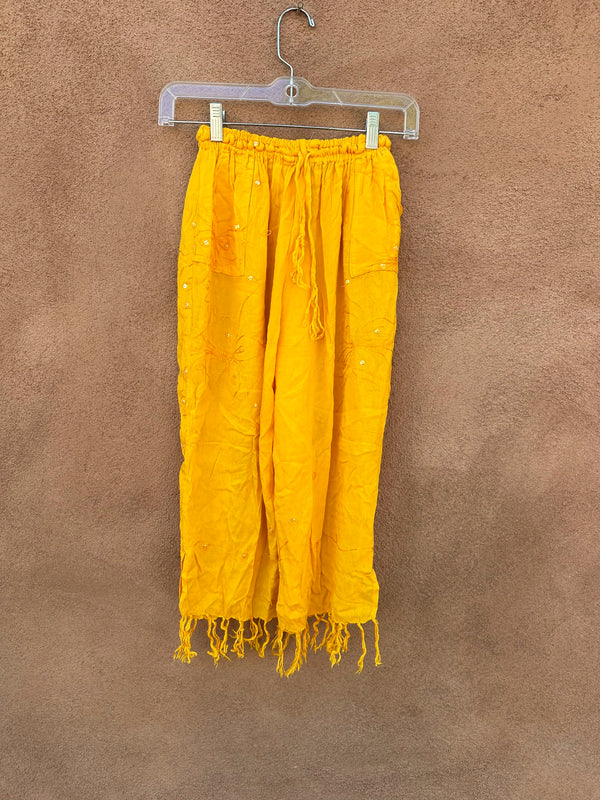 Canary Yellow Sheer Kulots with Sequins & Embroidery