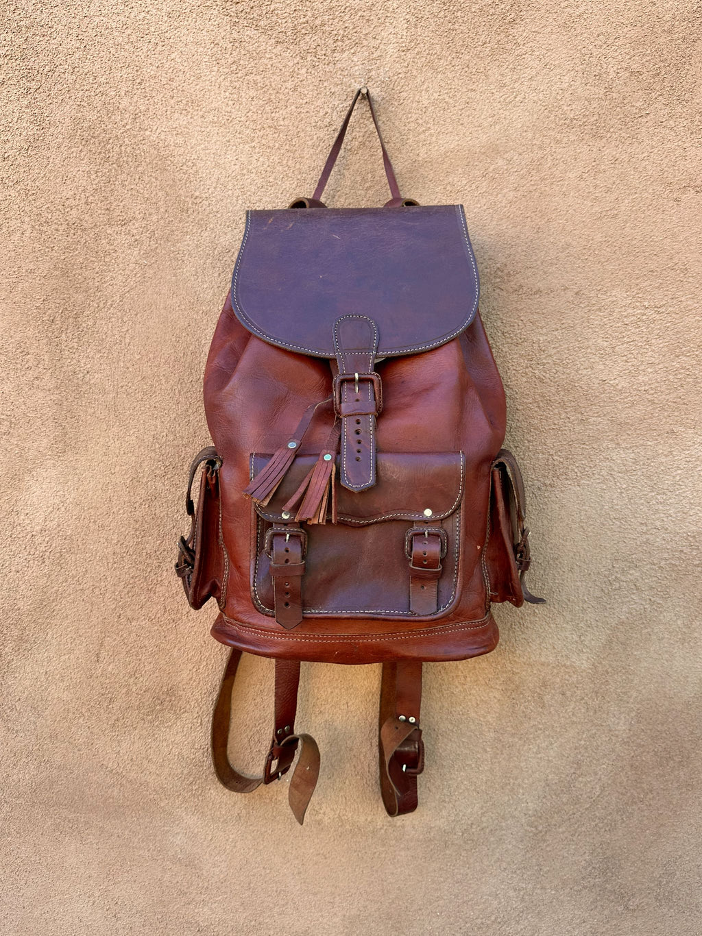 70s leather backpack Vintage 1970's Leather Backpack with 3 Outside Pockets – DESERT MOSS VINTAGE