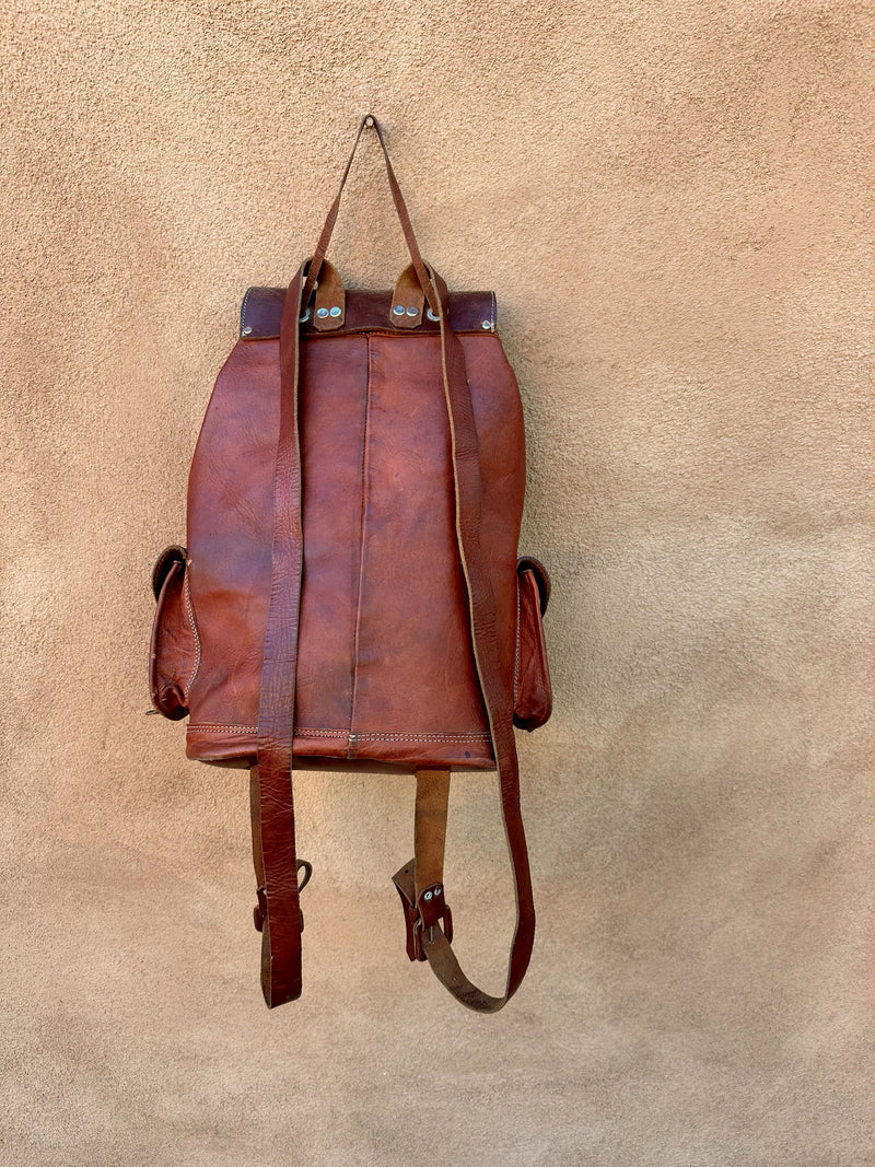 1970's Leather Backpack with 3 Outside Pockets