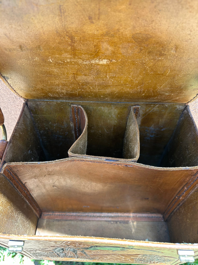 Hand Tooled Leather Cowboy Tack Box/Carry Case