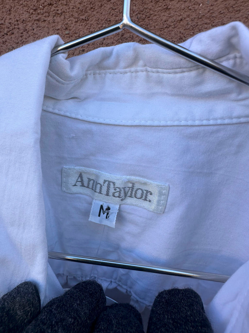 White Ann Taylor Button Up Tie Blouse - Cropped