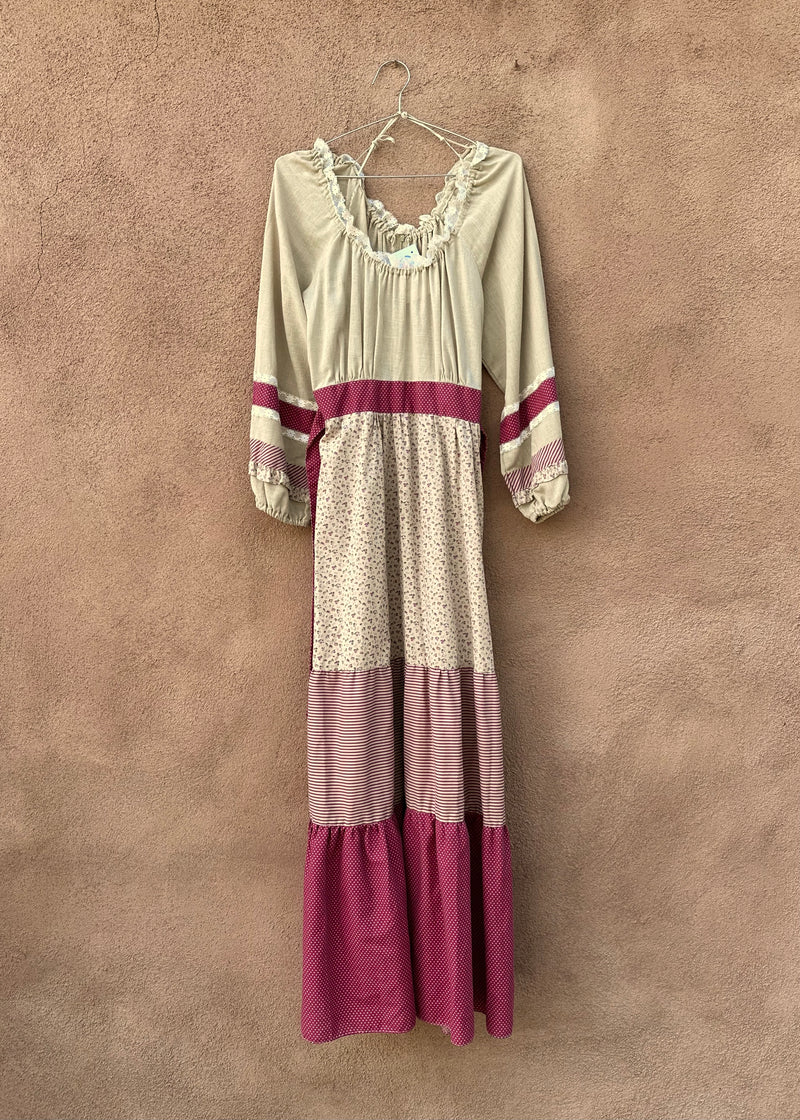 Taupe Prairie Dress with Neckline Ruffles