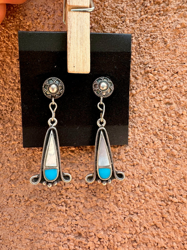 Turquoise & Mother of Pearl Hopi Sterling Silver Earrings