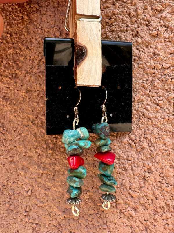 Turquoise & Coral Drops Earrings