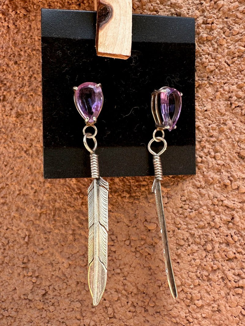 Amethyst Sterling Silver Feathers Earrings