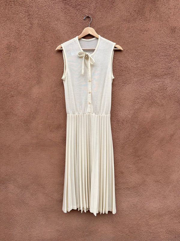 Sheer Cream Sleeveless Pleated 1960's Era Dress - Union Made