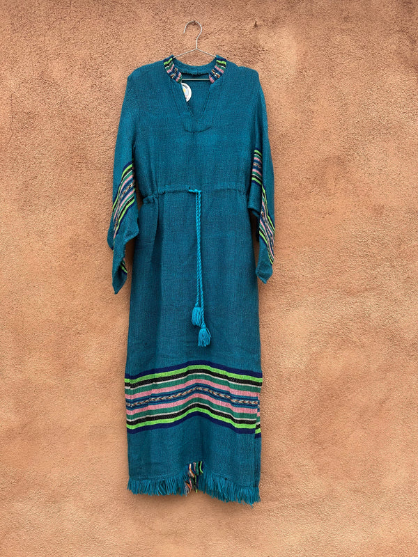 Blue 70's Boho Dress with Peasant Sleeves