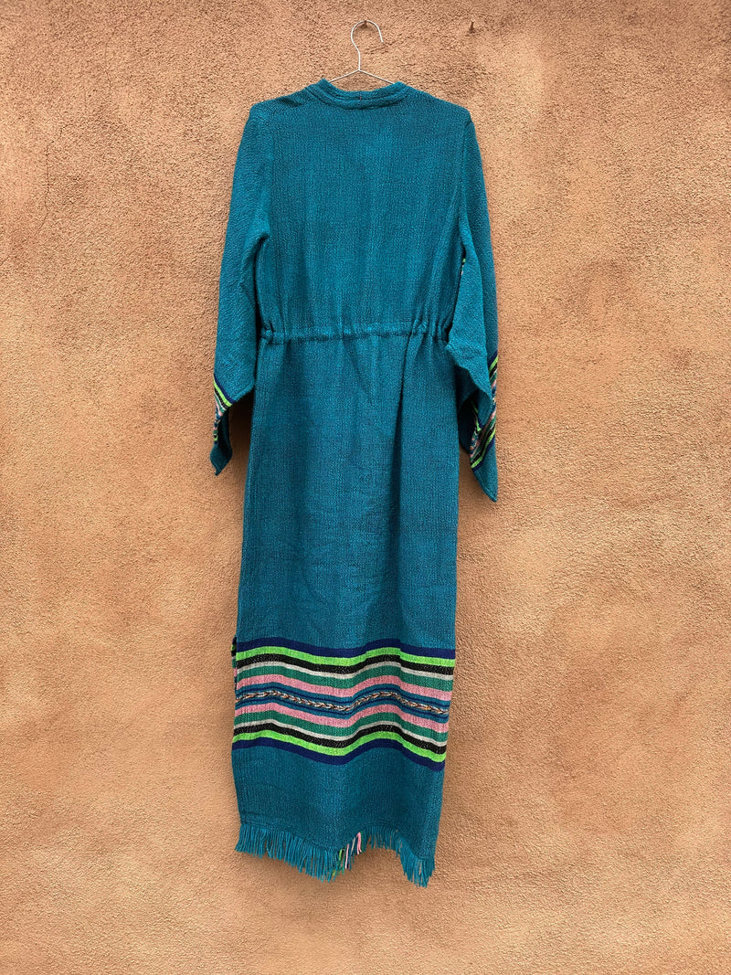 Blue 70's Boho Dress with Peasant Sleeves