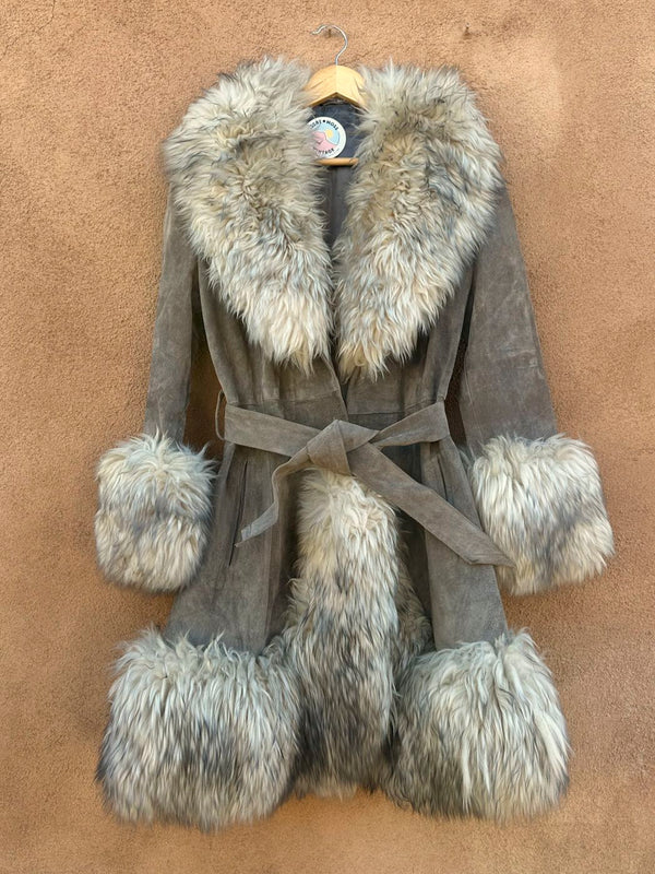 1960's Mod Grey Suede/Shearling Belted Jacket