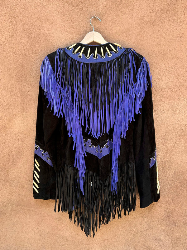 Purple & Black Suede Diamond Fringe Leather Jacket, 12