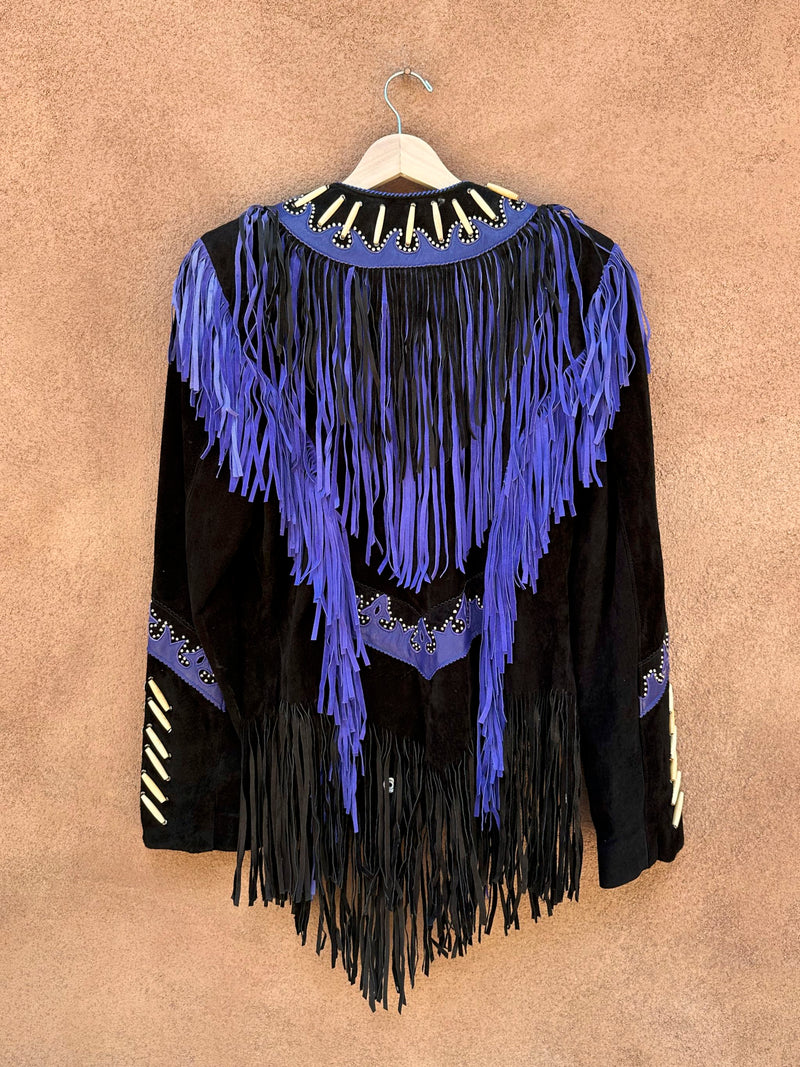Purple & Black Suede Diamond Fringe Leather Jacket, 12