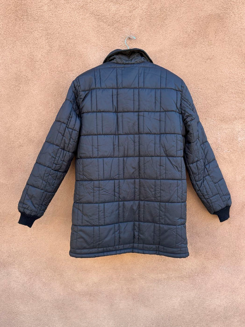 1960's Montgomery Ward Black Faux Shearling Quilted Jacket with Hood