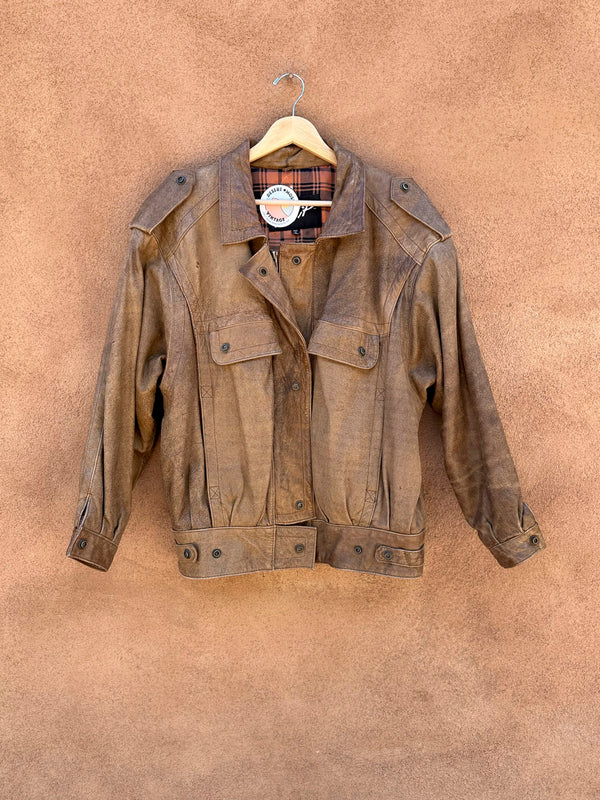 Brown Leather Winlit 80's Bomber