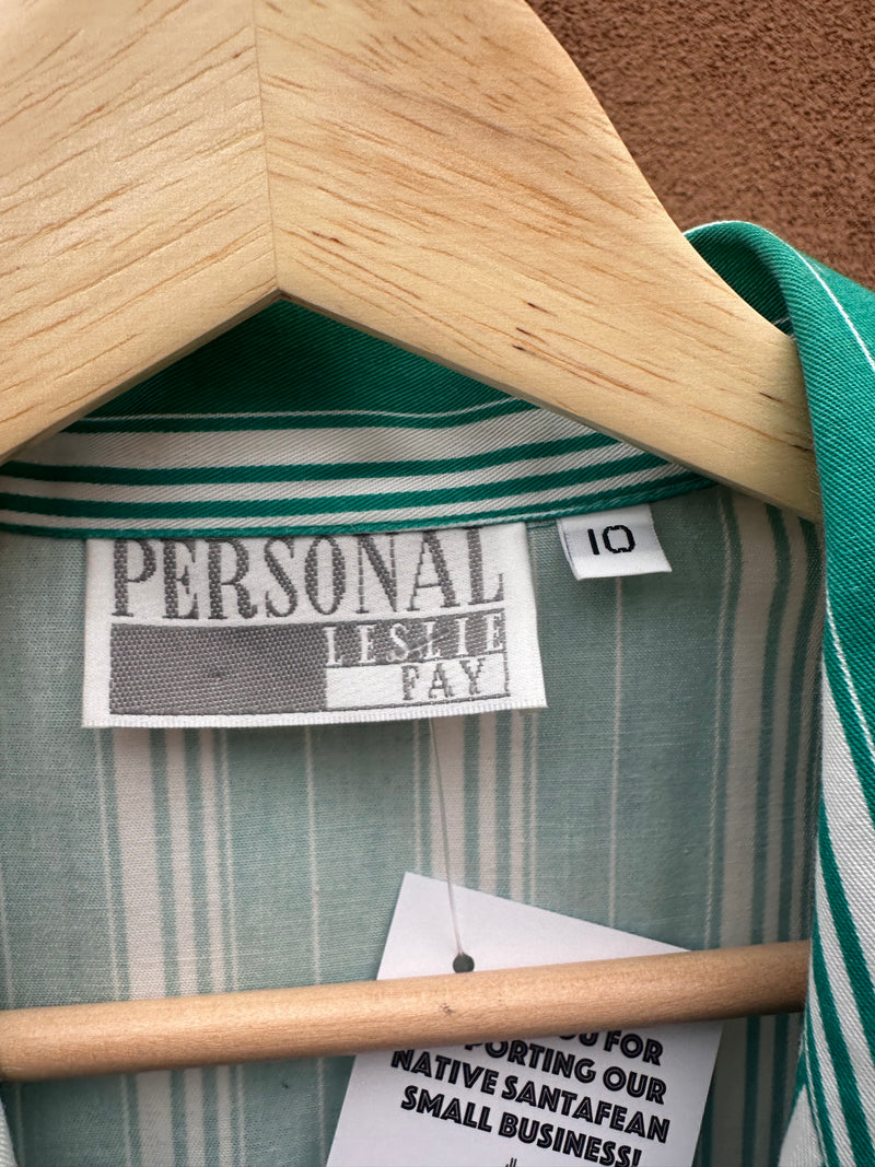 Leslie Fay - Personal Green & White Striped Blazer
