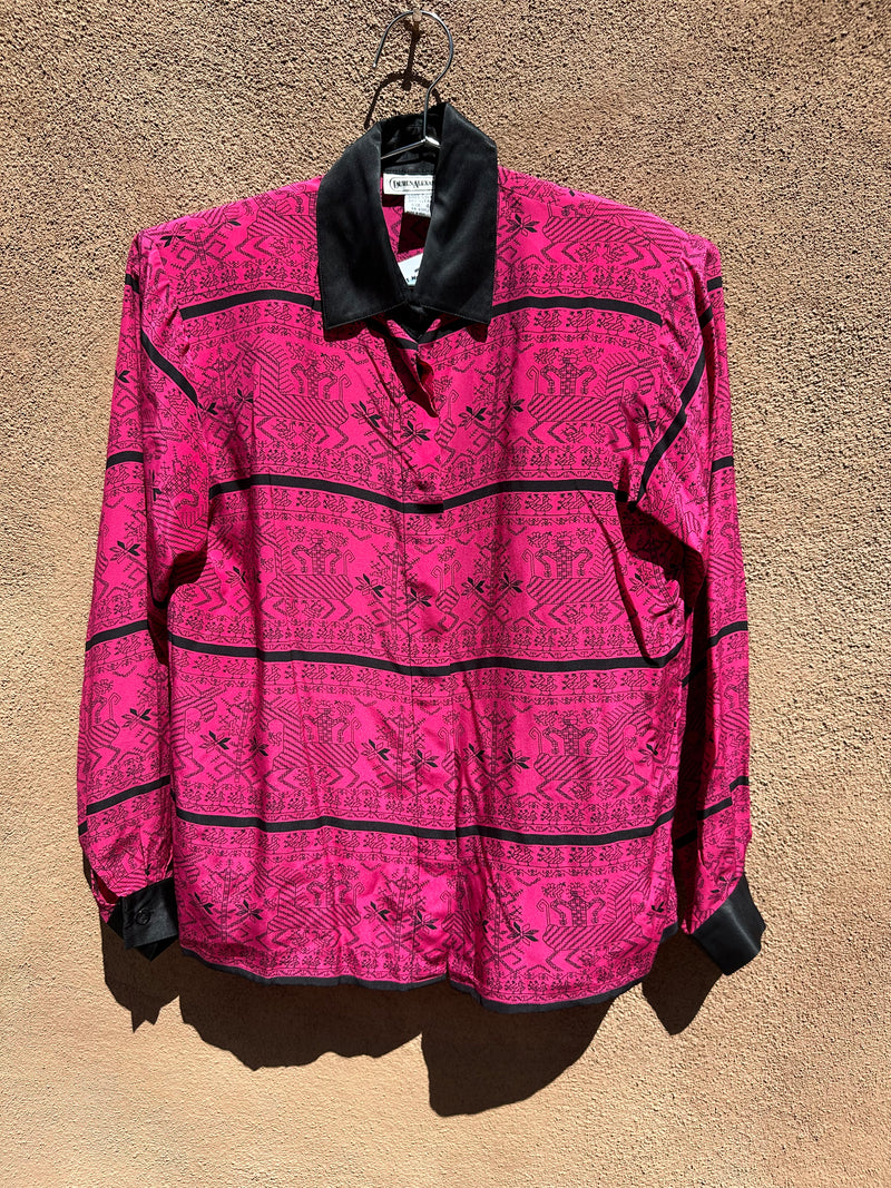 Pink and Black Lauren Alexander Silk Blouse