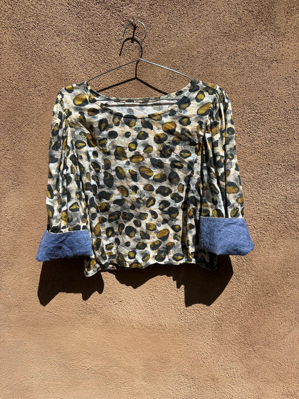 Linen Abstract Cat Print Blouse