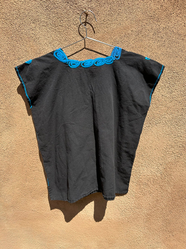 Embroidered Blue Flower Mexican Blouse