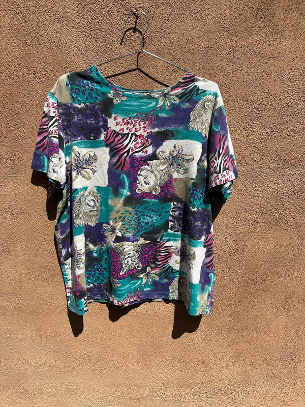 Colorful Lion All Over Print Blouse/Tee