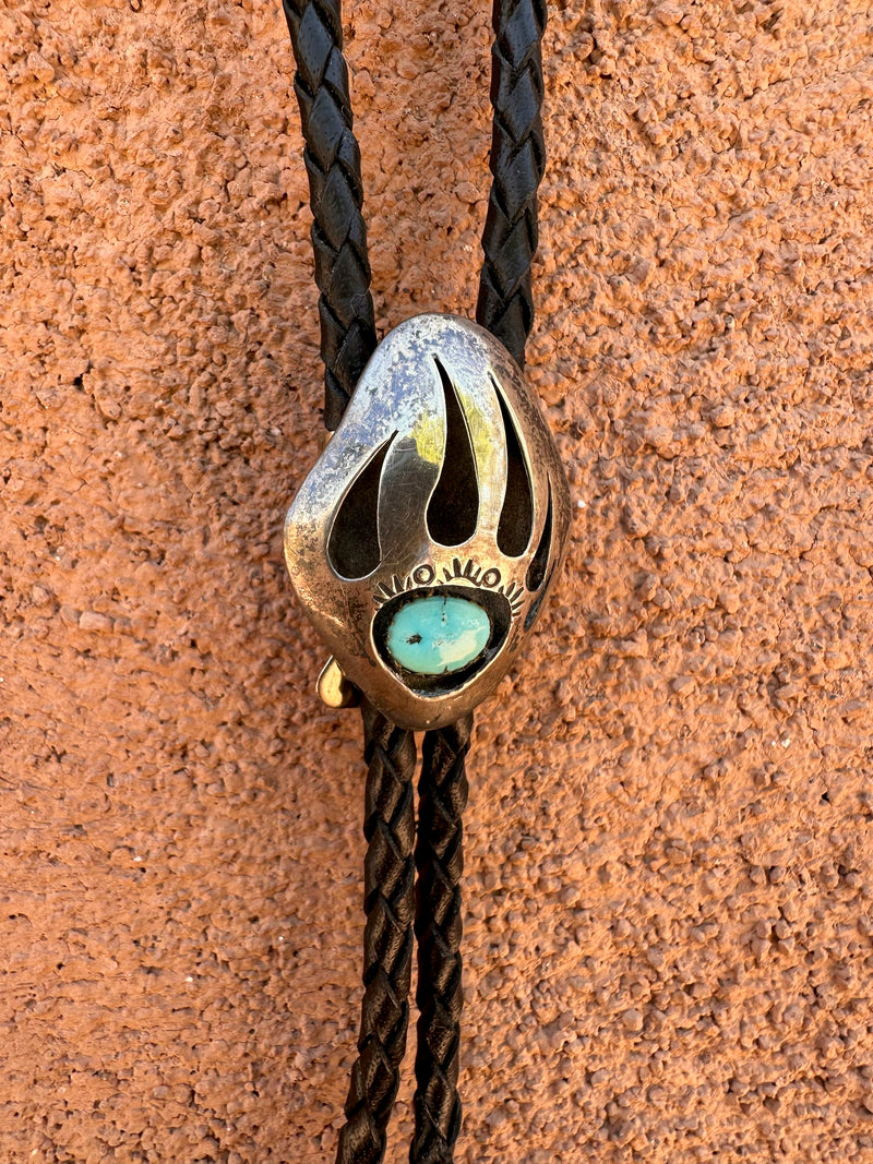Turquoise & Silver Bear Claw Bolo Tie