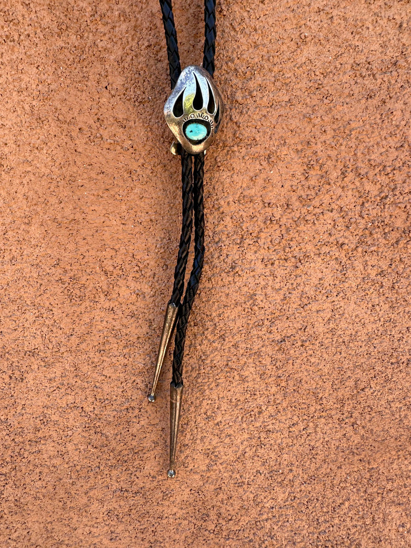 Turquoise & Silver Bear Claw Bolo Tie