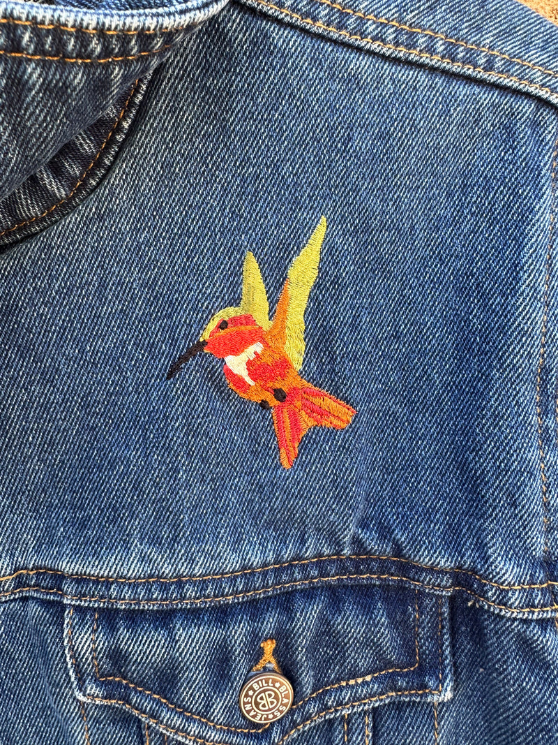 Embroidered Hummingbird Denim Jacket by Bill Blass