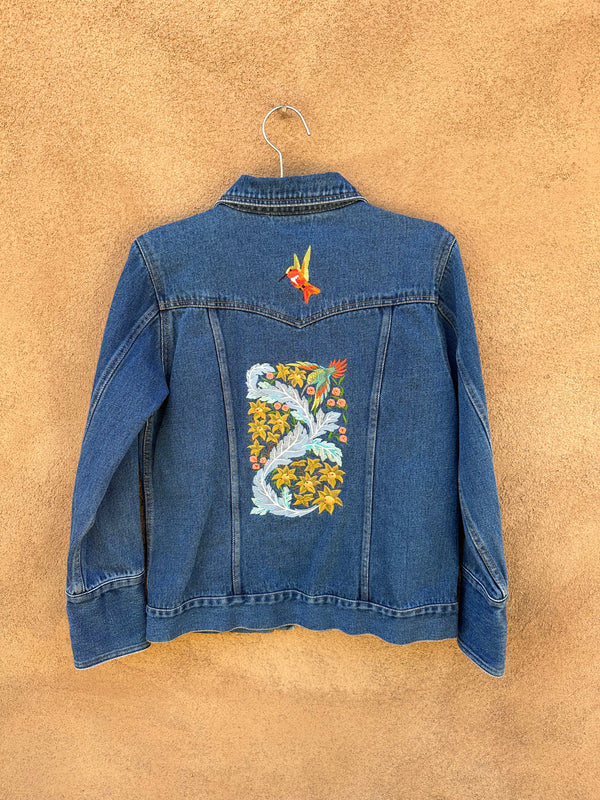 Embroidered Hummingbird Denim Jacket by Bill Blass