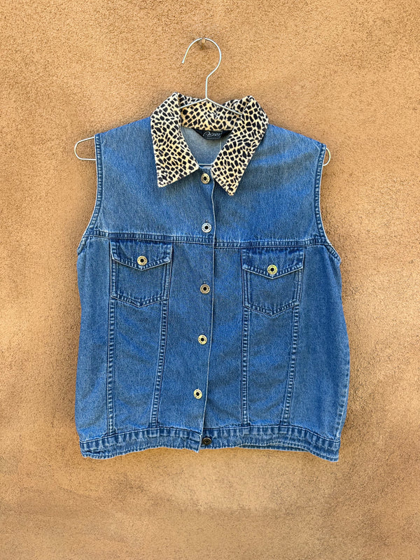 Agapo Denim Vest with Big Cat Pattern Detail