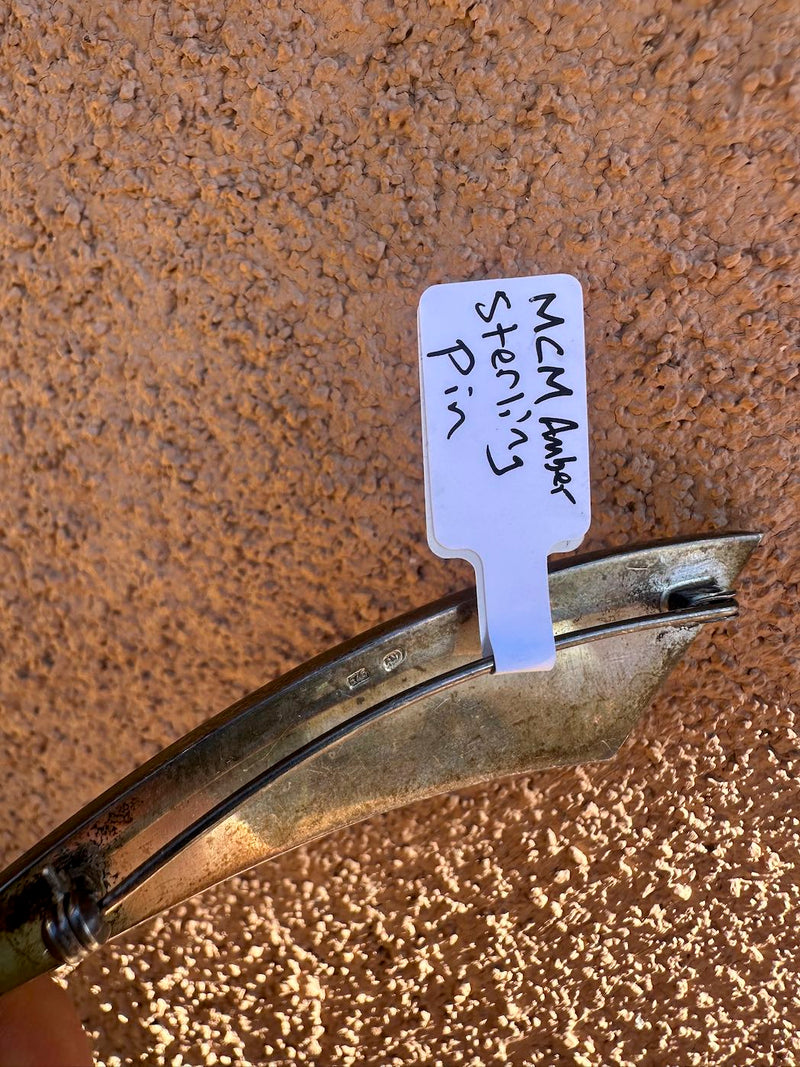 MCM Amber and Sterling Silver Pin