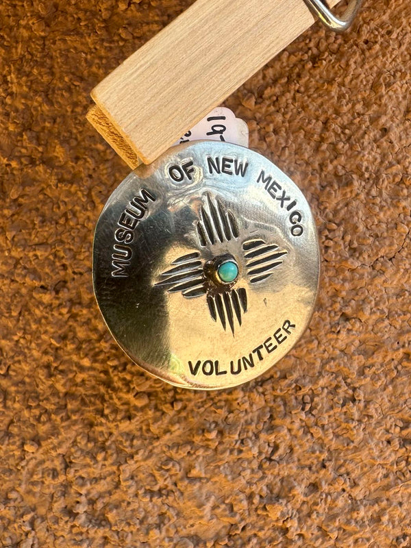 1970's Sterling Silver and Turquoise Museum of New Mexico Volunteer Pin
