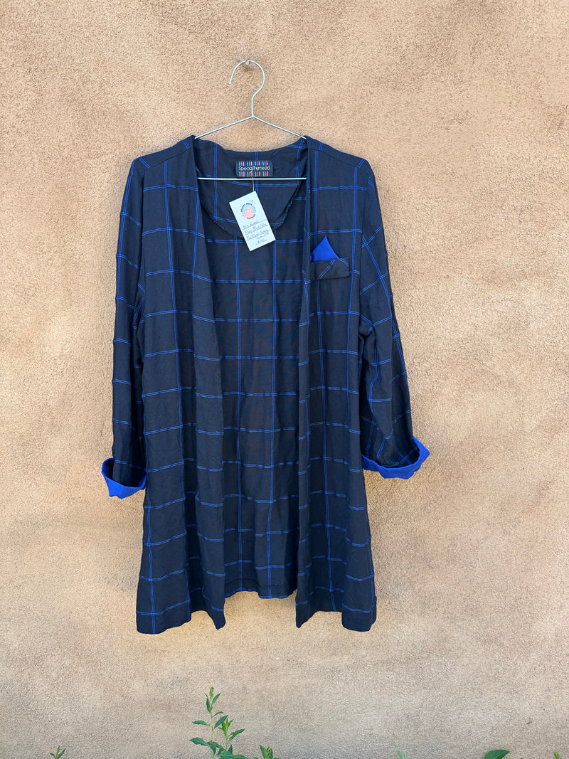 80's Women's Flowy Black/Blue Plaid Blazer - Special Thyme