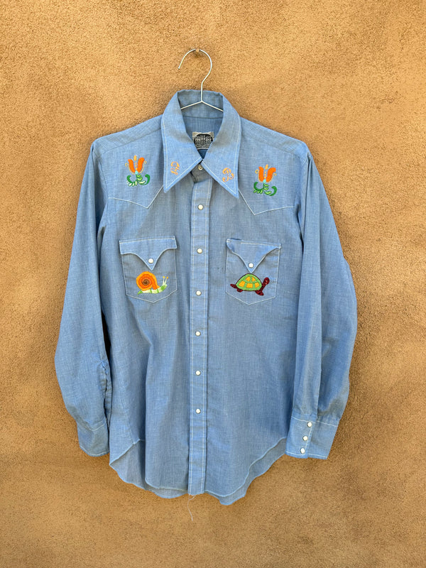 1970's Miller Western Wear Embroidered Pearl Snap Shirt