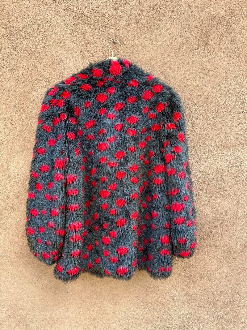 Faux Fur Jacket - Red Polka Dot on Gray