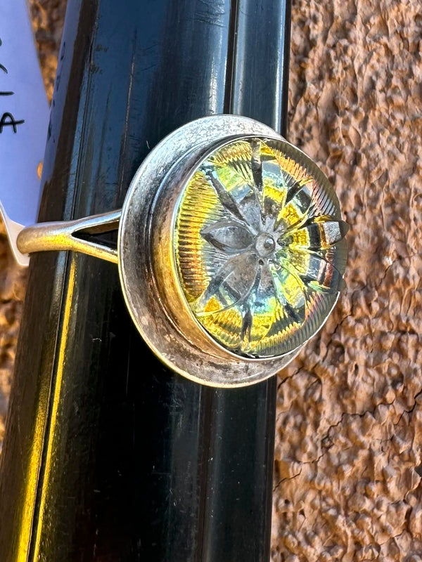 Beveled Crystal and Sterling Silver Ring