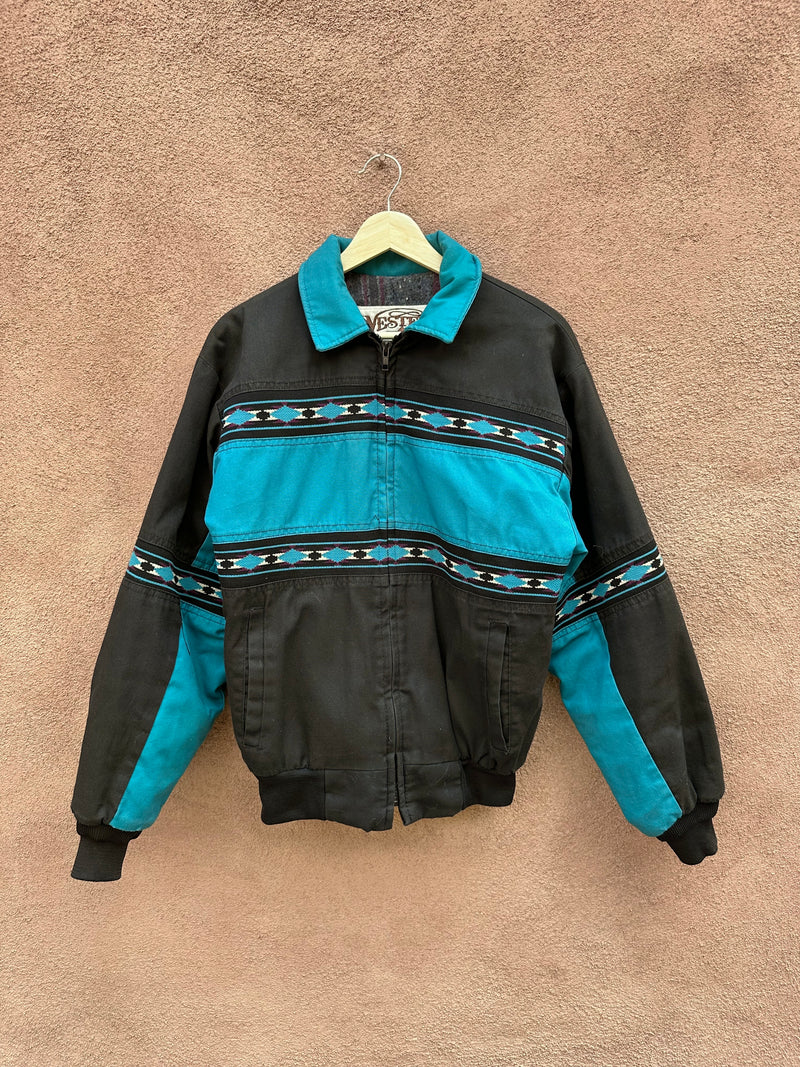 Teal & Black Western Frontier Rodeo Bomber