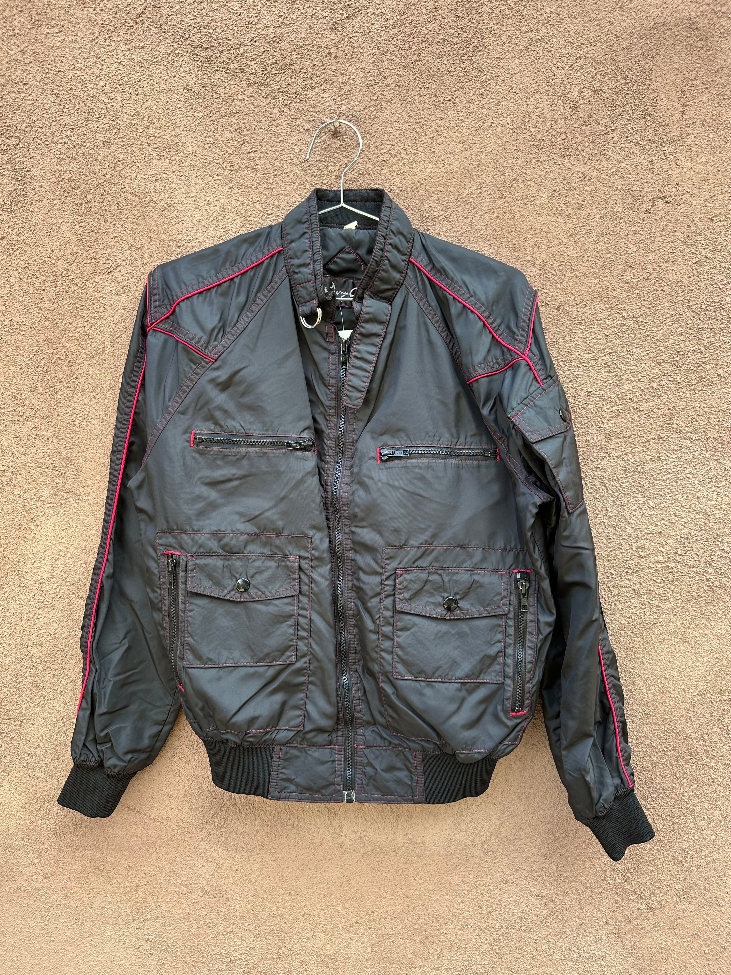 Vintage Black Satin Racing Jacket with Red Top Stitch – DESERT MOSS VINTAGE