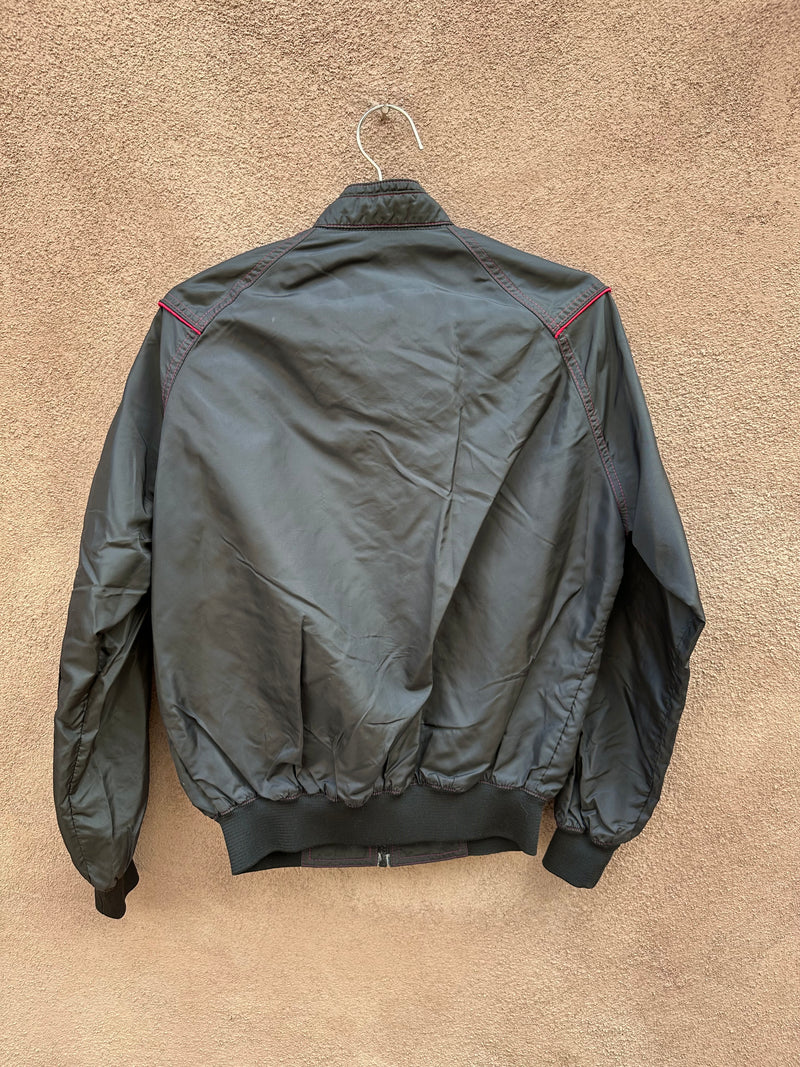 Black Satin Racing Jacket with Red Top Stitch