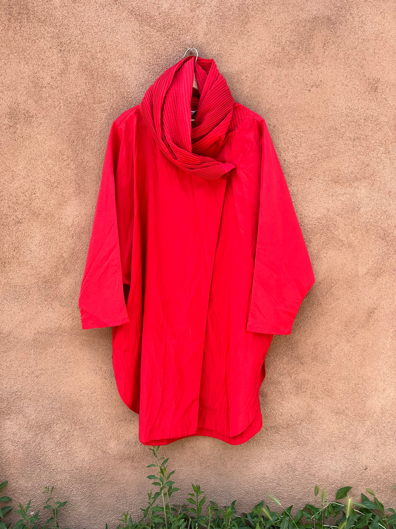 Mycra Pac Red Coat with Embellished Pleated Hood/Collar