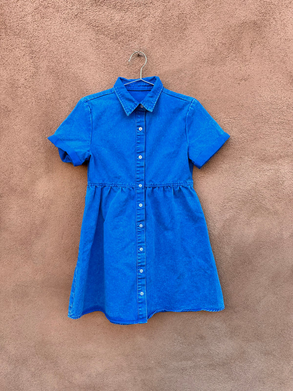 Blue Short Sleeve Empire Waist Denim Dress