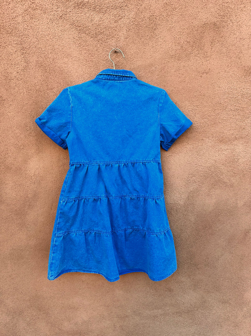 Blue Short Sleeve Empire Waist Denim Dress