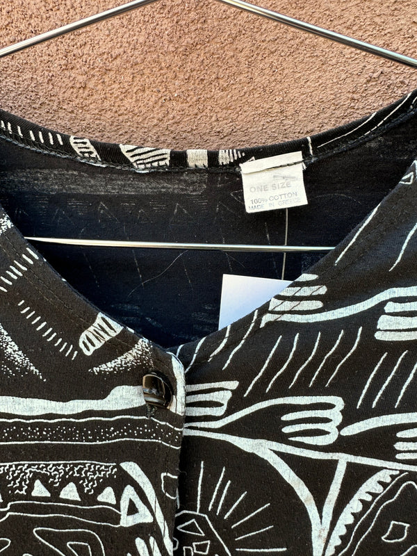 Black & White Collarless Blouse