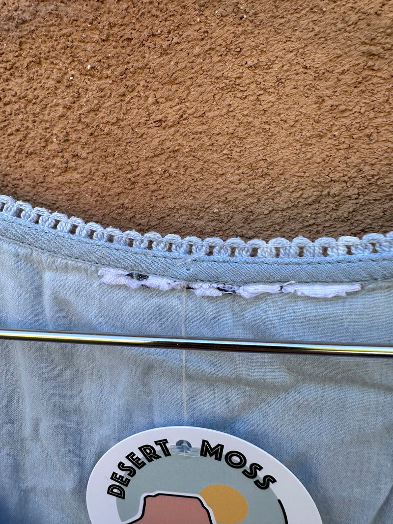 Embroidered Baby Blue Modern 1990's Prairie Dress