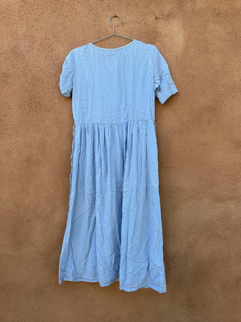 Embroidered Baby Blue Modern 1990's Prairie Dress