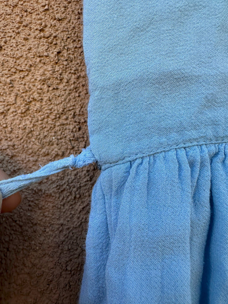 Embroidered Baby Blue Modern 1990's Prairie Dress