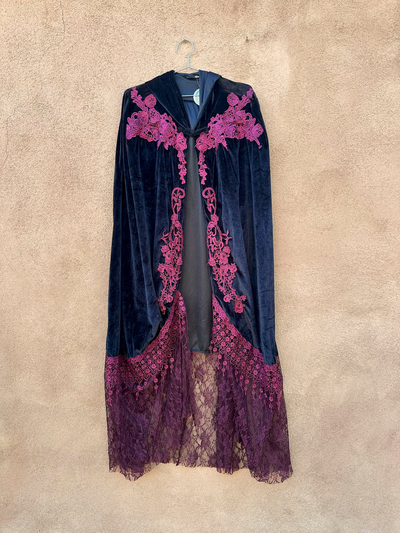 Hooded Velour & Lace Cape OSFM