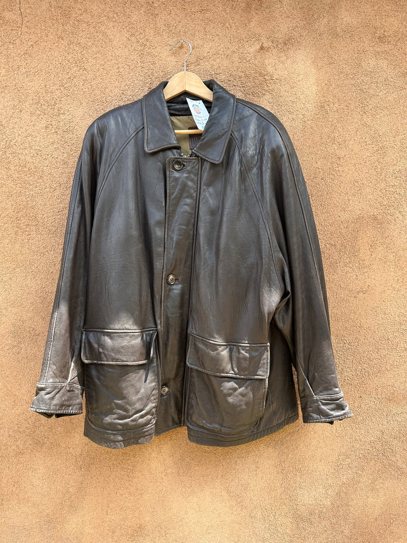 Dark Brown Raglan Sleeve Leather Jacket - As is