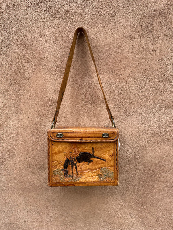 Hand Tooled Leather Cowboy Tack Box/Carry Case