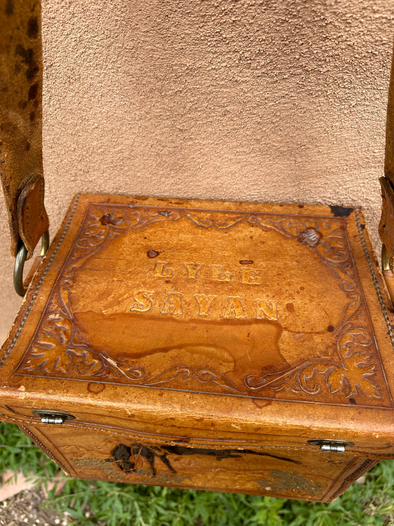 Hand Tooled Leather Cowboy Tack Box/Carry Case