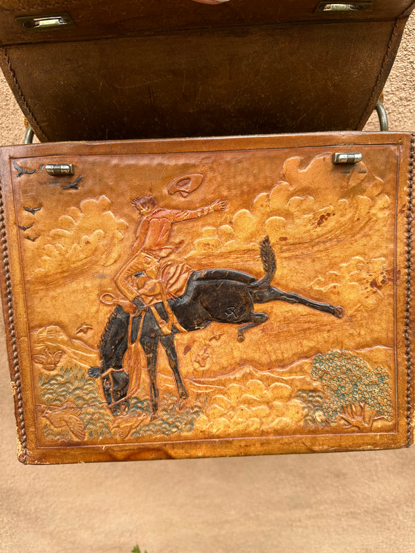 Hand Tooled Leather Cowboy Tack Box/Carry Case