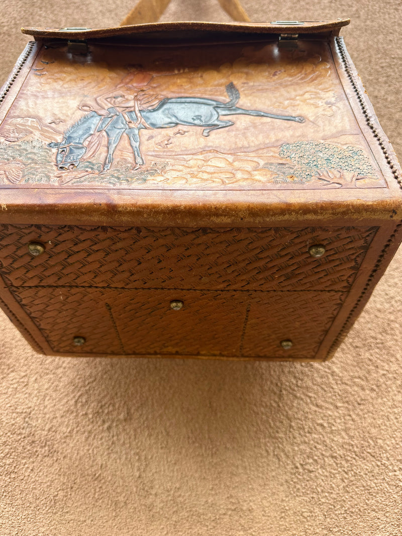 Hand Tooled Leather Cowboy Tack Box/Carry Case